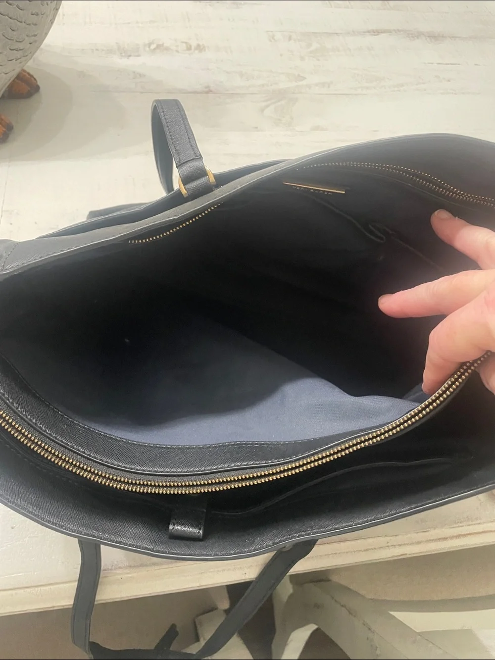 Tory Burch Black Leather Carryall Tote with Gold Logo